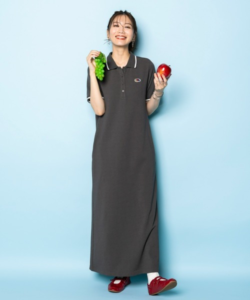 FRUIT OF THE LOOM(フルーツオブザルーム)の「【FRUIT OFTHE LOOM×UNDOVE】別注 配色ラインポロワンピース (フルーツオブザルーム/FTL/衿付ワンピース/フルーツ柄/カジュアルワンピース/配色/丈短め有/低身長サイズ有/UVカット/抗菌防臭/吸水速乾/ストレッチ)(ワンピース・レディース・ブラック/チャコールグレー・SMALL/MEDIUM/LARGE/X-LARGE)」の9枚目の写真