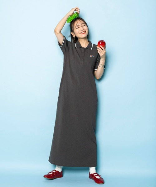 FRUIT OF THE LOOM(フルーツオブザルーム)の「【FRUIT OFTHE LOOM×UNDOVE】別注 配色ラインポロワンピース (フルーツオブザルーム/FTL/衿付ワンピース/フルーツ柄/カジュアルワンピース/配色/丈短め有/低身長サイズ有/UVカット/抗菌防臭/吸水速乾/ストレッチ)(ワンピース・レディース・ブラック/チャコールグレー・SMALL/MEDIUM/LARGE/X-LARGE)」の11枚目の写真