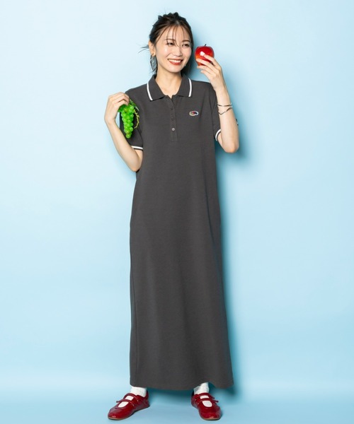 FRUIT OF THE LOOM(フルーツオブザルーム)の「【FRUIT OFTHE LOOM×UNDOVE】別注 配色ラインポロワンピース (フルーツオブザルーム/FTL/衿付ワンピース/フルーツ柄/カジュアルワンピース/配色/丈短め有/低身長サイズ有/UVカット/抗菌防臭/吸水速乾/ストレッチ)(ワンピース・レディース・ブラック/チャコールグレー・SMALL/MEDIUM/LARGE/X-LARGE)」の13枚目の写真