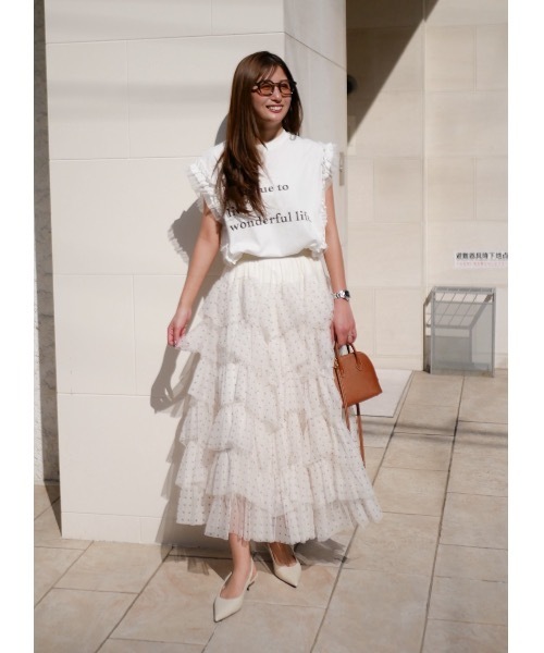 BeBeoD（べベッド）の「ドットチュールフリルティアードスカート（スカート・レディース・アイボリー・フリー）」の2枚目の写真
