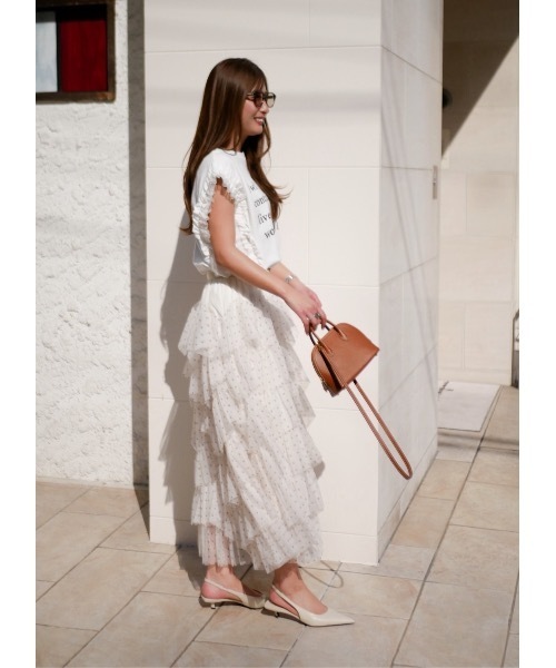 BeBeoD（べベッド）の「ドットチュールフリルティアードスカート（スカート・レディース・アイボリー・フリー）」の3枚目の写真