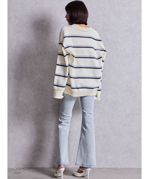 GYDA（ジェイダ）の「スキッパーPOLOボーダーニットトップス（ニット/セーター・レディース・ネイビー/グレー/アイボリー・FREE）」の5枚目の写真