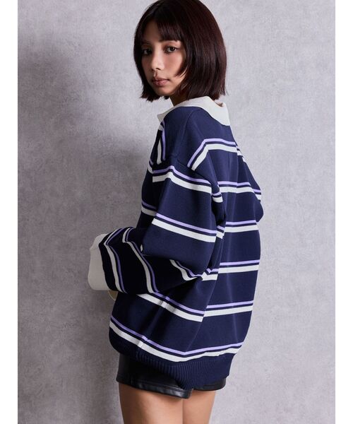 GYDA（ジェイダ）の「スキッパーPOLOボーダーニットトップス（ニット/セーター・レディース・ネイビー/グレー/アイボリー・FREE）」の8枚目の写真