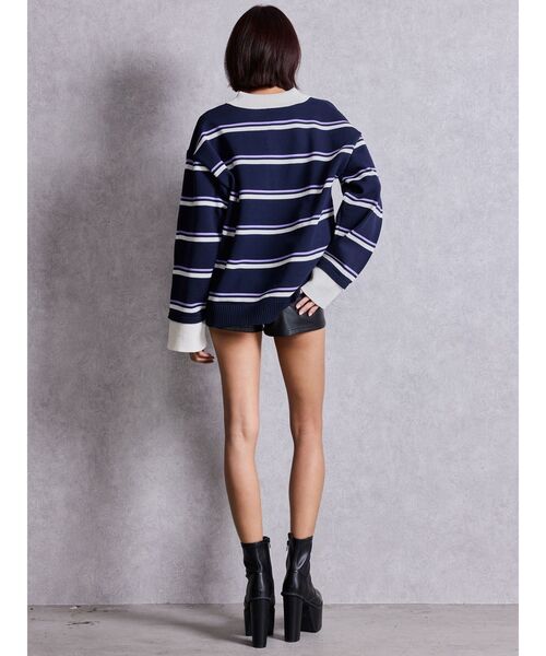 GYDA（ジェイダ）の「スキッパーPOLOボーダーニットトップス（ニット/セーター・レディース・ネイビー/グレー/アイボリー・FREE）」の11枚目の写真