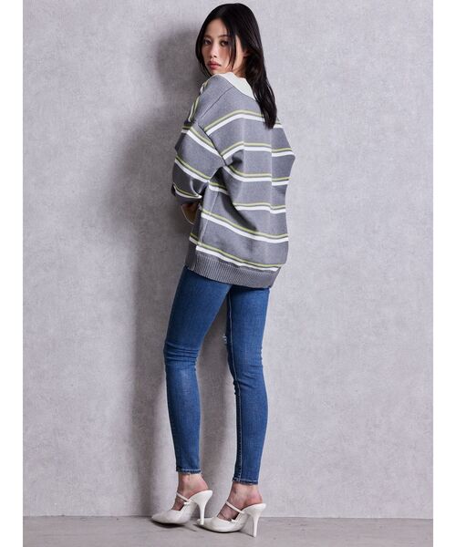 GYDA（ジェイダ）の「スキッパーPOLOボーダーニットトップス（ニット/セーター・レディース・ネイビー/グレー/アイボリー・FREE）」の19枚目の写真