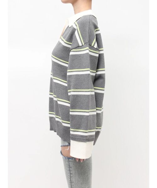 GYDA（ジェイダ）の「スキッパーPOLOボーダーニットトップス（ニット/セーター・レディース・ネイビー/グレー/アイボリー・FREE）」の21枚目の写真