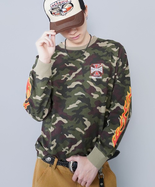 SPINNS(スピンズ)の「短丈ロングスリーブTシャツ/クロスファイヤーロゴ/バックプリント(Tシャツ/カットソー・メンズ・ウッドランド/ホワイト/ブラック系その他/ブラック・ONESIZE)」の4枚目の写真