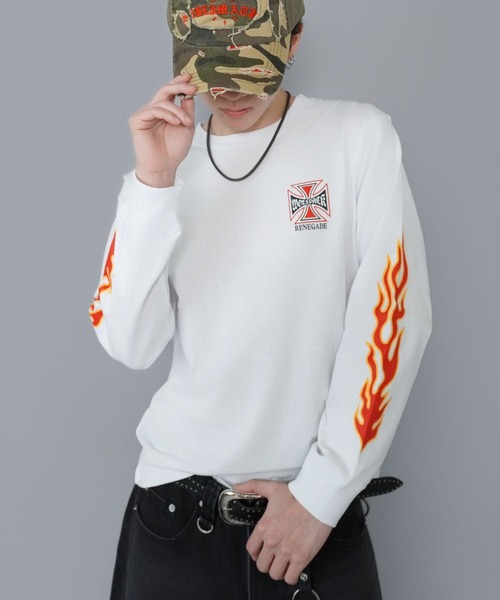 SPINNS(スピンズ)の「短丈ロングスリーブTシャツ/クロスファイヤーロゴ/バックプリント(Tシャツ/カットソー・メンズ・ウッドランド/ホワイト/ブラック系その他/ブラック・ONESIZE)」の2枚目の写真