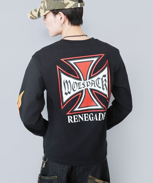 SPINNS(スピンズ)の「短丈ロングスリーブTシャツ/クロスファイヤーロゴ/バックプリント(Tシャツ/カットソー・メンズ・ウッドランド/ホワイト/ブラック系その他/ブラック・ONESIZE)」の1枚目の写真