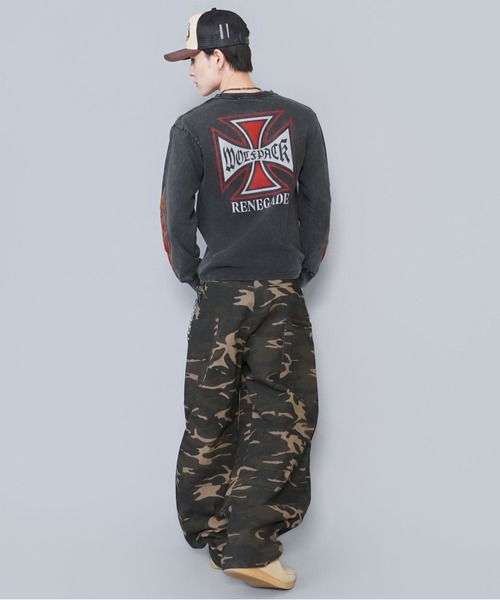 SPINNS(スピンズ)の「短丈ロングスリーブTシャツ/クロスファイヤーロゴ/バックプリント(Tシャツ/カットソー・メンズ・ウッドランド/ホワイト/ブラック系その他/ブラック・ONESIZE)」の6枚目の写真