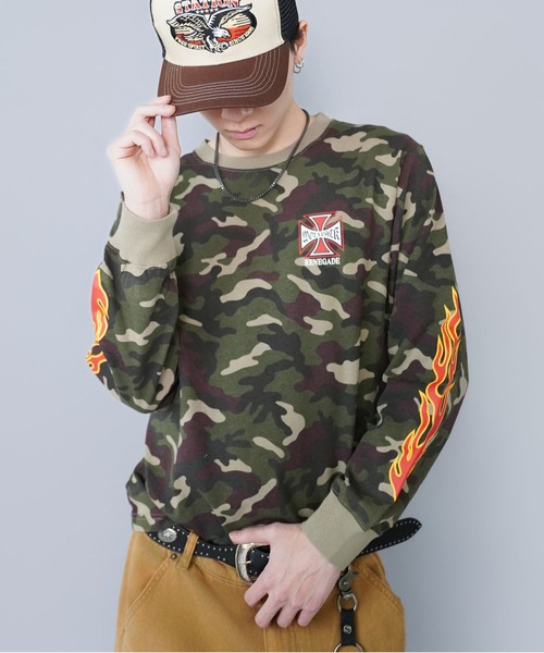 SPINNS(スピンズ)の「短丈ロングスリーブTシャツ/クロスファイヤーロゴ/バックプリント(Tシャツ/カットソー・メンズ・ウッドランド/ホワイト/ブラック系その他/ブラック・ONESIZE)」の21枚目の写真