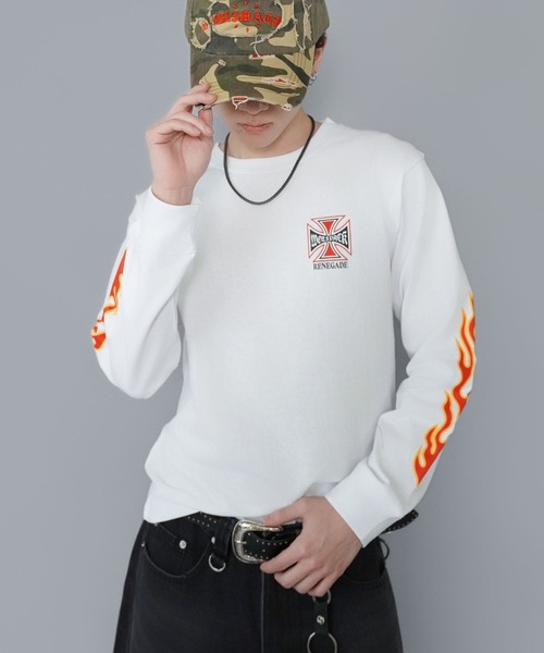 SPINNS(スピンズ)の「短丈ロングスリーブTシャツ/クロスファイヤーロゴ/バックプリント(Tシャツ/カットソー・メンズ・ウッドランド/ホワイト/ブラック系その他/ブラック・ONESIZE)」の15枚目の写真
