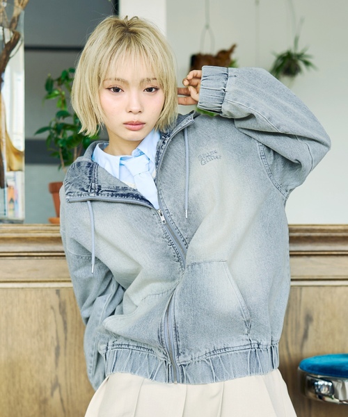 LOVETOXIC（ラブトキシック）の「【LTXC】【セット可】デニムパーカー（ブルゾン・キッズ・ブルー/グレー・S:140cm/M:150cm/L:160cm）」の4枚目の写真