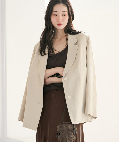 plage（プラージュ）の「sandy linen 混 ジャケット（テーラードジャケット・レディース・チャコールグレー/アイボリー・38/36）」の8枚目の写真