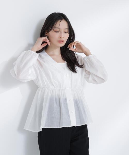 NATURAL BEAUTY BASIC(ナチュラルビューティーベーシック)の「◇シャツカーディガン(シャツ/ブラウス・レディース・ピンク/ブラック/オフホワイト・FREE)」の2枚目の写真