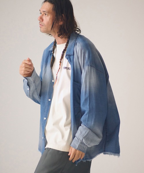 ADAM PATEK（アダムパテック）の「ms6437-aging sheer denim shirt デニムシャツ(AP2615008)（シャツ/ブラウス・メンズ・ブラック/ブルー・2/1）」の10枚目の写真