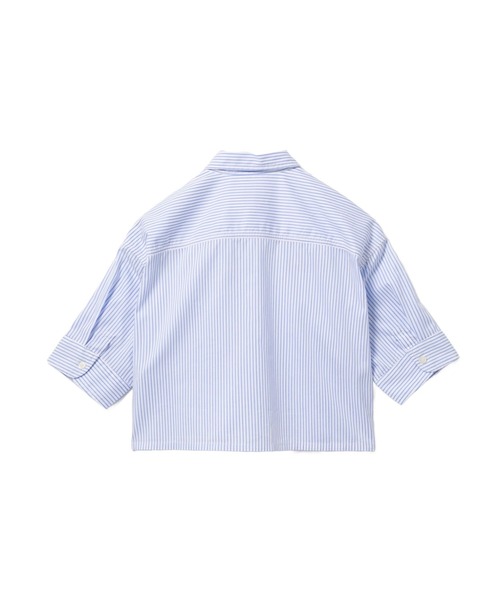 A BATHING APE(アベイシングエイプ)の「PU BADGE SHORT SLEEVES CANDY STRIPE SHIRT(シャツ/ブラウス・レディース・ブルー・X-SMALL/SMALL)」の2枚目の写真