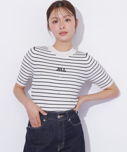 JILL by JILL STUART(ジルバイジルスチュアート)の「半袖ビジューコンパクトニット(ニット/セーター・レディース・ブルー/ブラック/ホワイト/ホワイト系その他・FREE)」の3枚目の写真