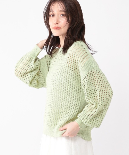 studio CLIP(スタディオクリップ)の「5ゲージダブルフロントメッシュZIPニット(ニット/セーター・レディース・ライトグリーン/スモーク・FREE)」の1枚目の写真