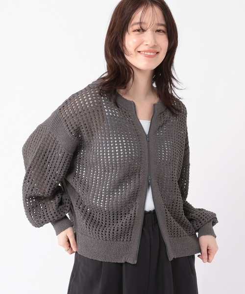 studio CLIP(スタディオクリップ)の「5ゲージダブルフロントメッシュZIPニット(ニット/セーター・レディース・ライトグリーン/スモーク・FREE)」の2枚目の写真