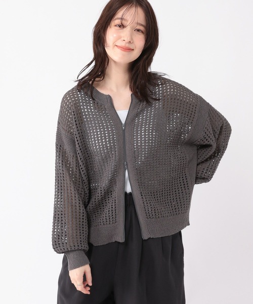 studio CLIP(スタディオクリップ)の「5ゲージダブルフロントメッシュZIPニット(ニット/セーター・レディース・ライトグリーン/スモーク・FREE)」の3枚目の写真