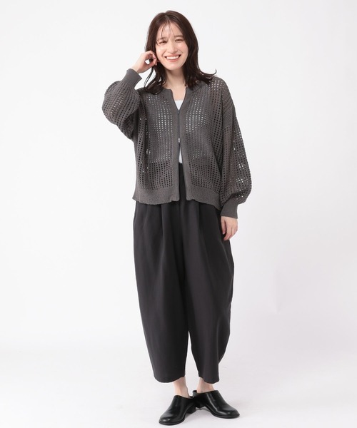 studio CLIP(スタディオクリップ)の「5ゲージダブルフロントメッシュZIPニット(ニット/セーター・レディース・ライトグリーン/スモーク・FREE)」の5枚目の写真