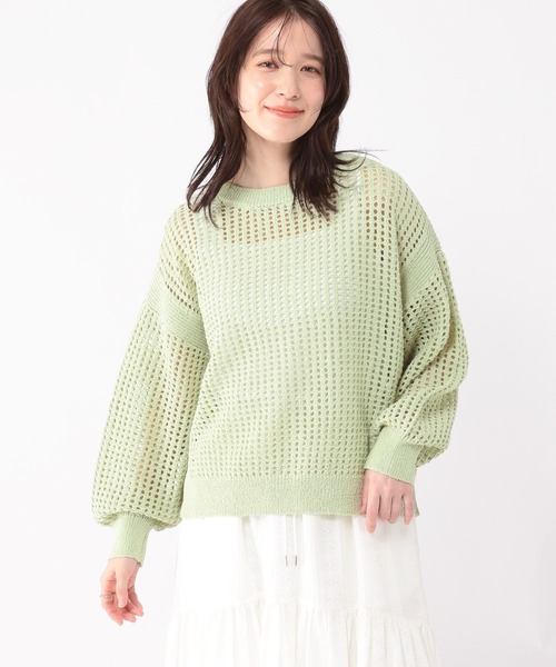studio CLIP(スタディオクリップ)の「5ゲージダブルフロントメッシュZIPニット(ニット/セーター・レディース・ライトグリーン/スモーク・FREE)」の7枚目の写真