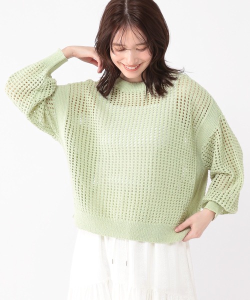 studio CLIP(スタディオクリップ)の「5ゲージダブルフロントメッシュZIPニット(ニット/セーター・レディース・ライトグリーン/スモーク・FREE)」の8枚目の写真