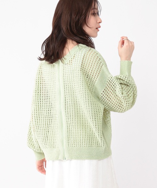 studio CLIP(スタディオクリップ)の「5ゲージダブルフロントメッシュZIPニット(ニット/セーター・レディース・ライトグリーン/スモーク・FREE)」の9枚目の写真