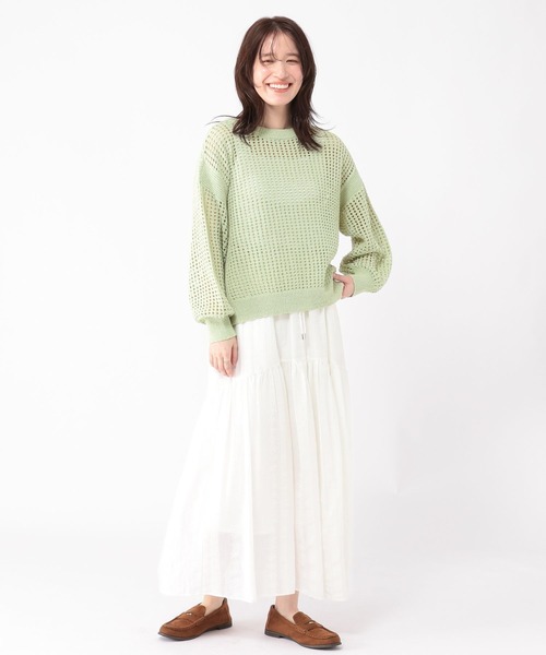 studio CLIP(スタディオクリップ)の「5ゲージダブルフロントメッシュZIPニット(ニット/セーター・レディース・ライトグリーン/スモーク・FREE)」の10枚目の写真