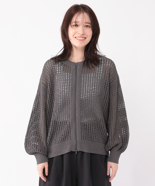 studio CLIP(スタディオクリップ)の「5ゲージダブルフロントメッシュZIPニット(ニット/セーター・レディース・ライトグリーン/スモーク・FREE)」の12枚目の写真