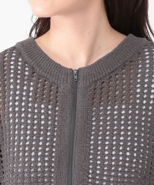 studio CLIP(スタディオクリップ)の「5ゲージダブルフロントメッシュZIPニット(ニット/セーター・レディース・ライトグリーン/スモーク・FREE)」の15枚目の写真