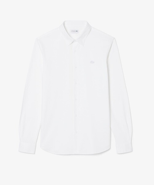LACOSTE(ラコステ)の「スリムフィットミニマル長袖シャツ(シャツ/ブラウス・メンズ・ホワイト/ダークネイビー・38/40/39/41)」の1枚目の写真