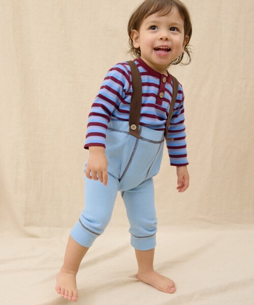 CIAOPANIC TYPY（チャオパニックティピー）の「【BABY】【Qinn】配色サス付きリブパンツ：80cm（その他ベビーウェア・キッズ・サックスブルー/オフホワイト・80）」の2枚目の写真