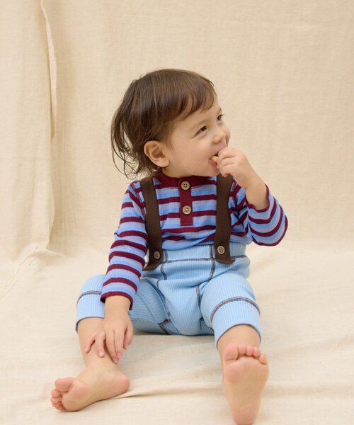 CIAOPANIC TYPY（チャオパニックティピー）の「【BABY】【Qinn】配色サス付きリブパンツ：80cm（その他ベビーウェア・キッズ・サックスブルー/オフホワイト・80）」の4枚目の写真