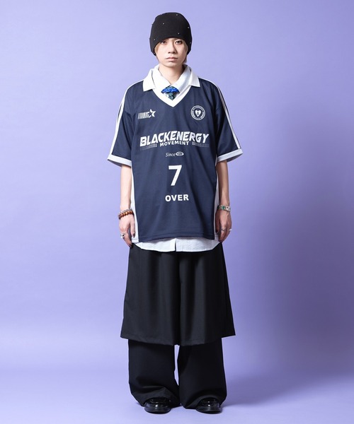 a.p.o.v.（エーピーオービー）の「a.p.o.v. ロゴプリントメッシュ襟付きオーバーサイズサッカーゲームTシャツ（Tシャツ/カットソー・メンズ・ホワイト/ネイビー・ONESIZE）」の4枚目の写真