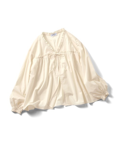 Live in comfort（リブインコンフォート）の「リブ　イン　コンフォート　ふわりと風をまとう　コットンフリルはおりブラウス（シャツ/ブラウス・レディース・アイボリー/ブルー系その他・M/LL/L/S/3L）」の13枚目の写真