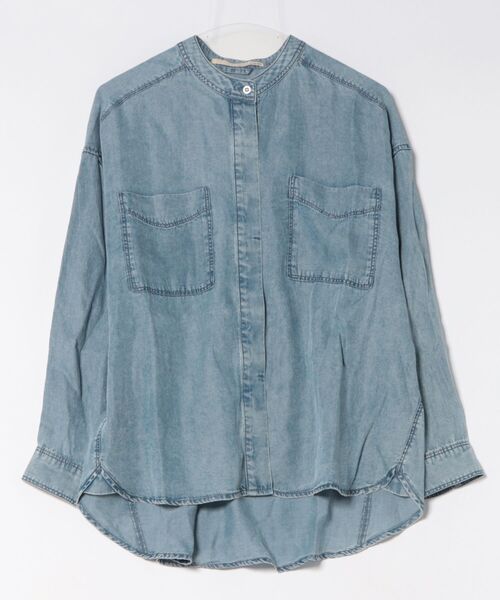 MELROSE claire（メルローズ クレール）の「【パウダーデニムバンドカラーシャツ】（シャツ/ブラウス・レディース・グレー/オフホワイト/サックスブルー/インディゴブルー・FREE）」の3枚目の写真