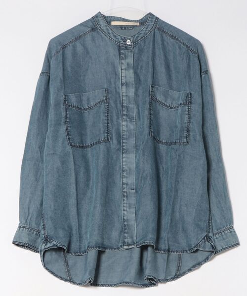 MELROSE claire（メルローズ クレール）の「【パウダーデニムバンドカラーシャツ】（シャツ/ブラウス・レディース・グレー/オフホワイト/サックスブルー/インディゴブルー・FREE）」の4枚目の写真