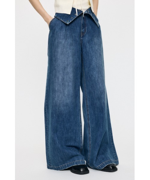 MOUSSY（マウジー）の「【再入荷】CORSET DESIGN BAGGY（デニムパンツ・レディース・ブルー系その他/ワンウォッシュ/ブルー・0/1/2）」の4枚目の写真