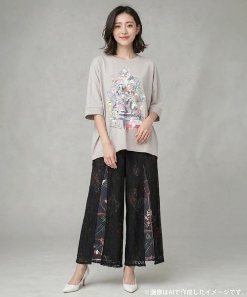 iS ScoLar(イズスカラー)の「561223:スリット入り刺繍レース重ね アンティーク柄パンツ(その他パンツ・レディース・ブラック/アイボリー・M)」の13枚目の写真
