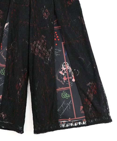iS ScoLar(イズスカラー)の「561223:スリット入り刺繍レース重ね アンティーク柄パンツ(その他パンツ・レディース・ブラック/アイボリー・M)」の7枚目の写真