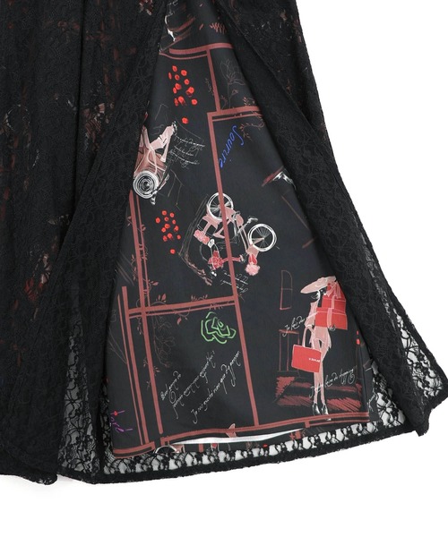 iS ScoLar(イズスカラー)の「561223:スリット入り刺繍レース重ね アンティーク柄パンツ(その他パンツ・レディース・ブラック/アイボリー・M)」の6枚目の写真