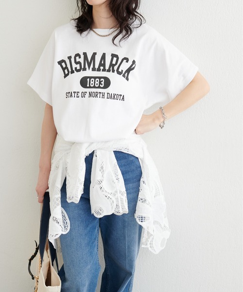 LARUTA(ラルータ)の「【LARUTA】バックスリットプリントロゴT(Tシャツ/カットソー・レディース・スミクロ/ベージュ/オフホワイト・FREE)」の5枚目の写真