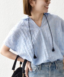 ⭐︎新品未使用⭐︎SHIPS シャツ ブラウス ドット／ホワイト SHIPS any:〈手洗い可能〉シアー ドット スタンドカラー パフ ギャザー