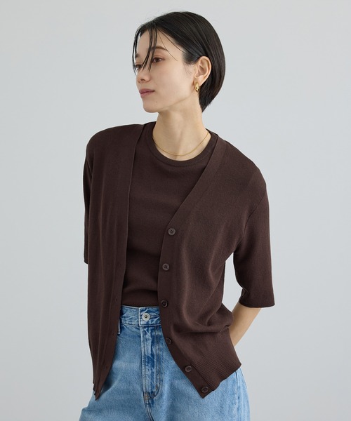 SALON adam et rope'(サロン アダム エ ロペ)の「LOTUS ハーフスリーブVネックカーディガン / アンサンブル対応(カーディガン/ボレロ・レディース・オフホワイト/ブラウン/レッド・FREE)」の12枚目の写真