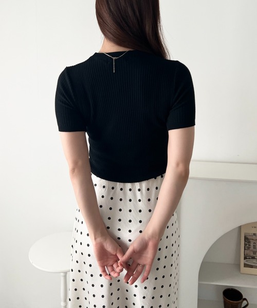 LOVALOT（ラバロット）の「クルーネック 半袖リブニット（Tシャツ/カットソー・レディース・ブラック/グリーン/ホワイト・FREE）」の18枚目の写真
