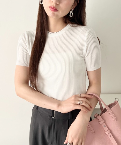 LOVALOT(ラバロット)の「クルーネック 半袖リブニット(Tシャツ/カットソー・レディース・ブラック/グリーン/ホワイト・FREE)」の4枚目の写真