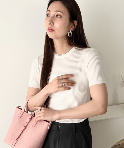 LOVALOT(ラバロット)の「クルーネック 半袖リブニット(Tシャツ/カットソー・レディース・ブラック/グリーン/ホワイト・FREE)」の6枚目の写真