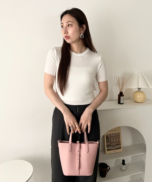 LOVALOT(ラバロット)の「クルーネック 半袖リブニット(Tシャツ/カットソー・レディース・ブラック/グリーン/ホワイト・FREE)」の7枚目の写真